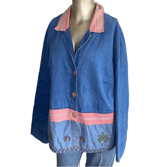 Coldwater Creek Denim Jacket Women's 1X Embroidered y2k 90s Shacket - Picture 1 of 9